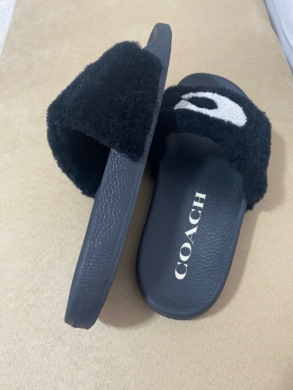 Coach Black Slide Sandals with White Logo Detail - Picture 6 of 12